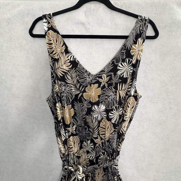 J JILL Wearever Women Plant Leaf Jumpsuit Wide Leg Sz MP Black Tan Gold 52-25 - Picture 4 of 15